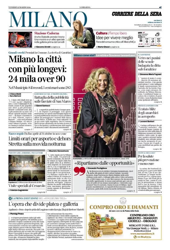 prima pagina - Corriere della Sera (Milano) del 22/03/2024