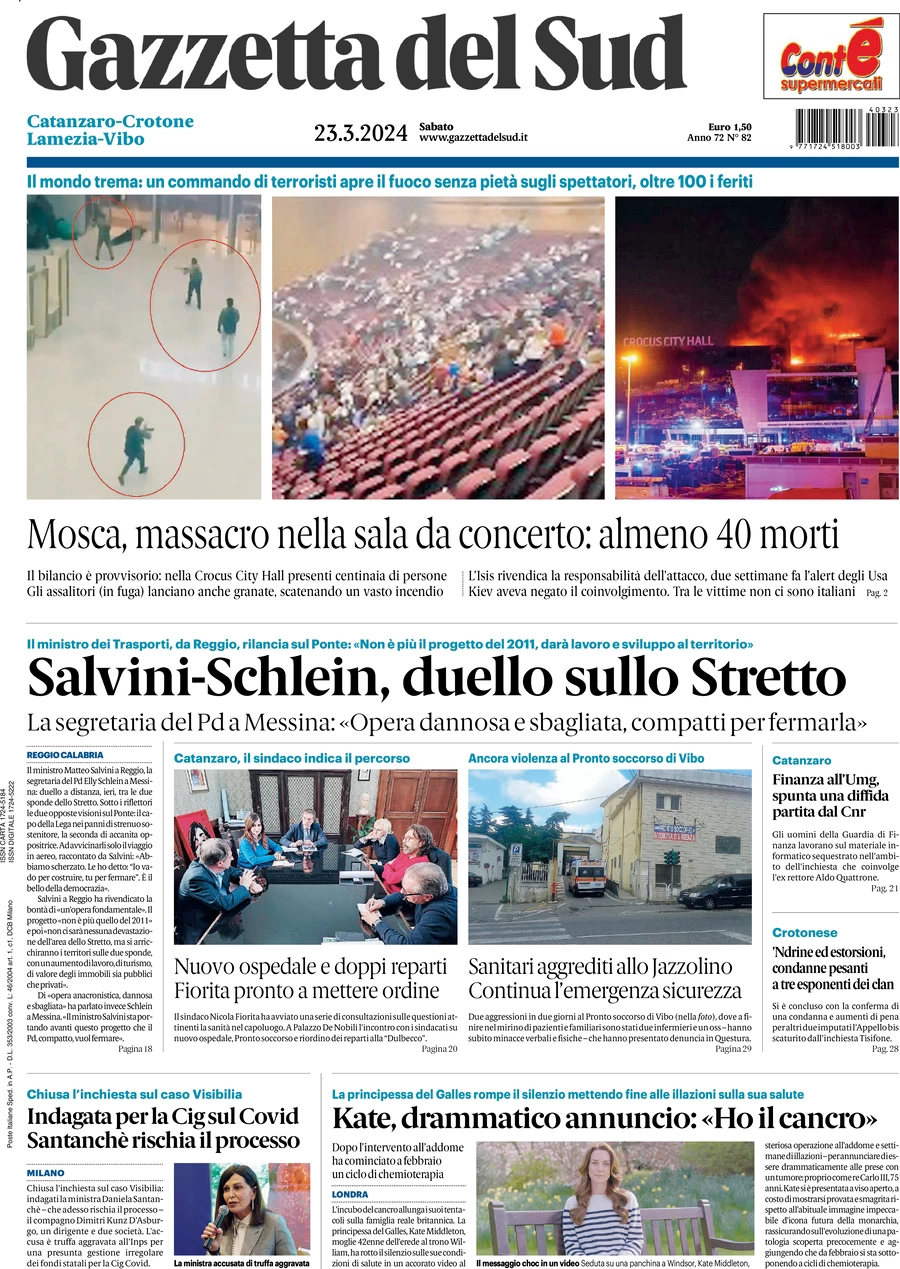 prima pagina - Gazzetta del Sud (Catanzaro) del 23/03/2024