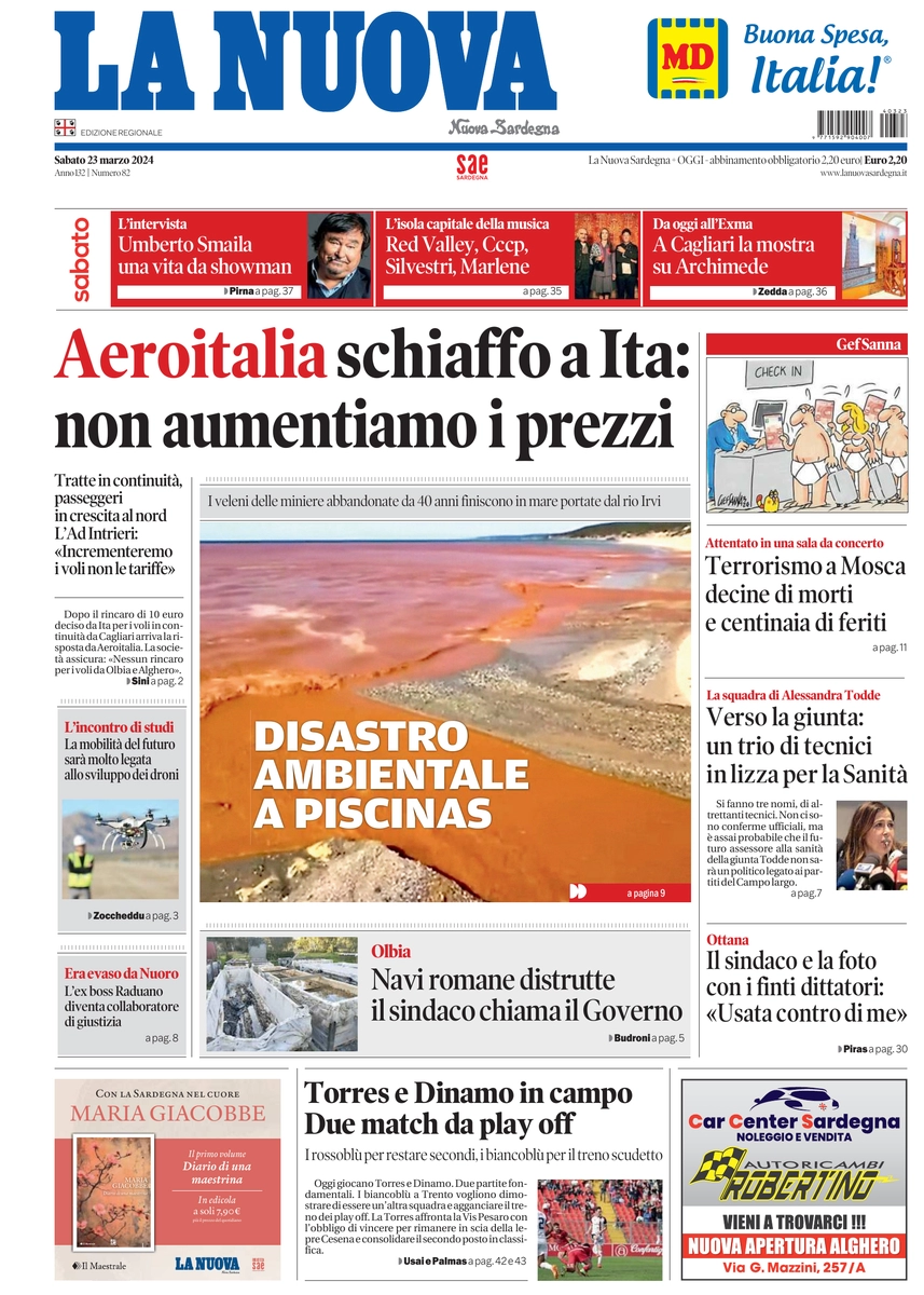 prima pagina - La Nuova Sardegna del 23/03/2024