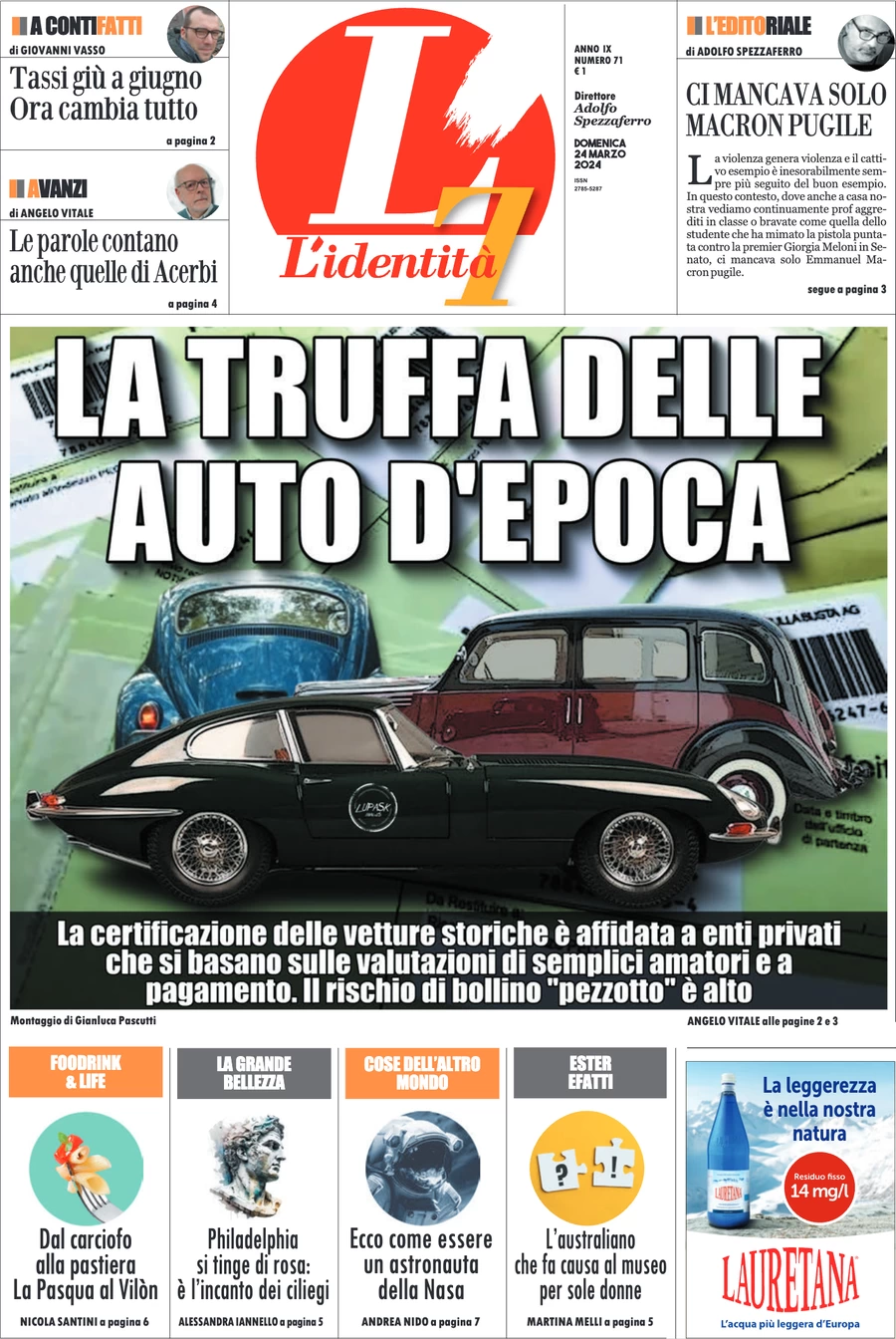 anteprima della prima pagina di lidentit del 23/03/2024