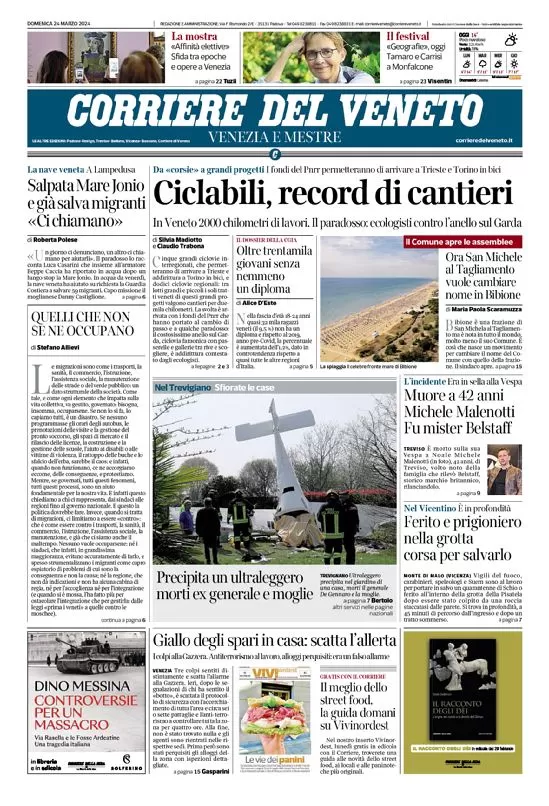 prima pagina - Corriere del Veneto del 24/03/2024
