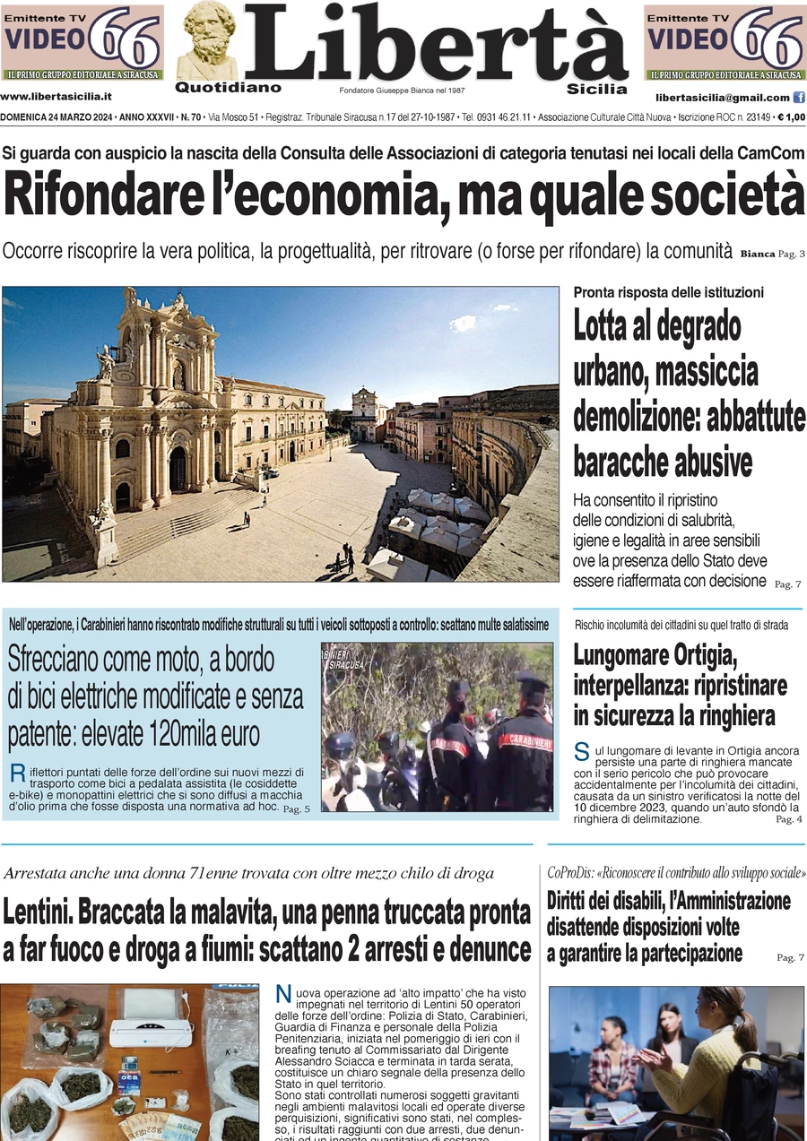 prima pagina - Libert Sicilia del 24/03/2024