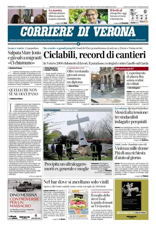 prima pagina - Corriere di Verona del 24/03/2024