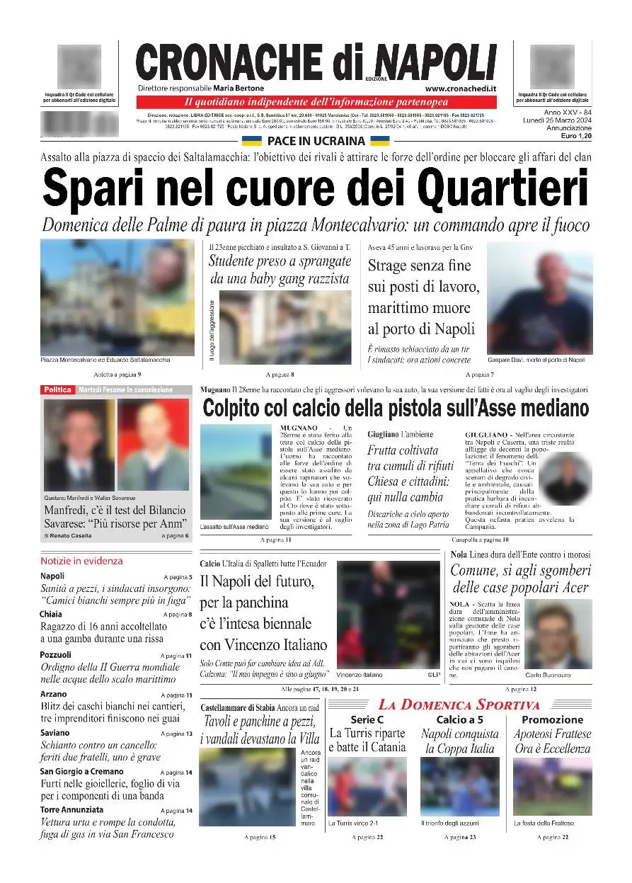 anteprima della prima pagina di cronache-di-napoli del 25/03/2024