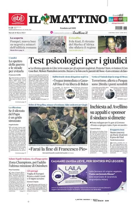 anteprima della prima pagina di il-mattino del 25/03/2024