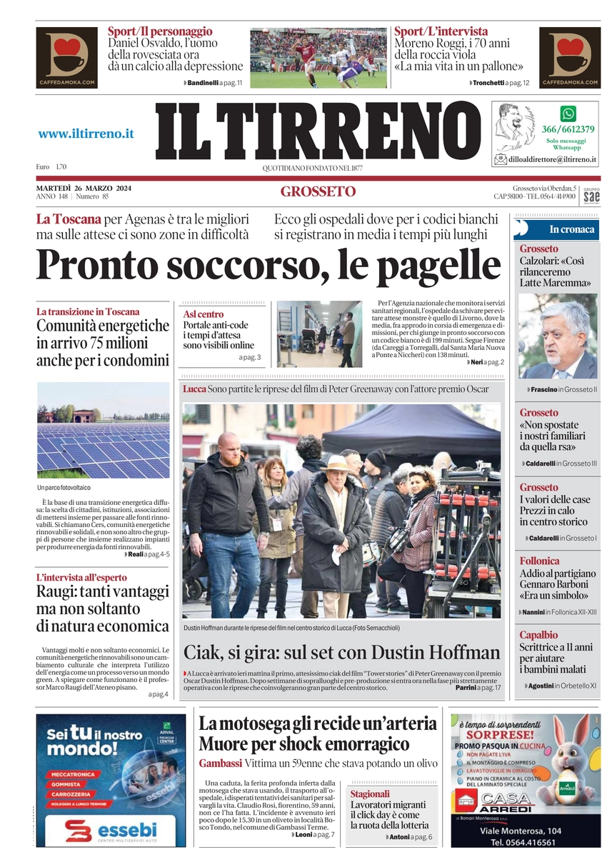 prima pagina - Il Tirreno (Grosseto) del 26/03/2024