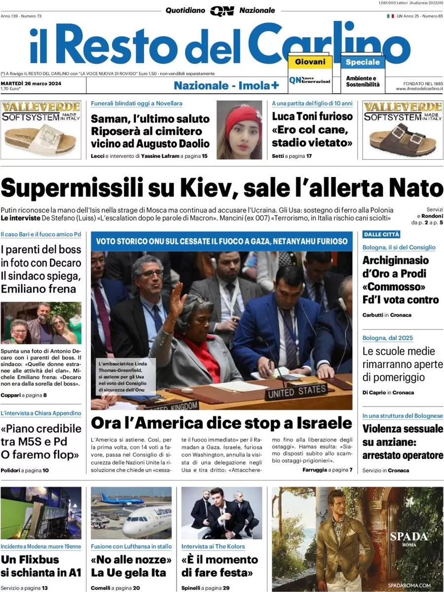 anteprima della prima pagina di il-resto-del-carlino del 26/03/2024