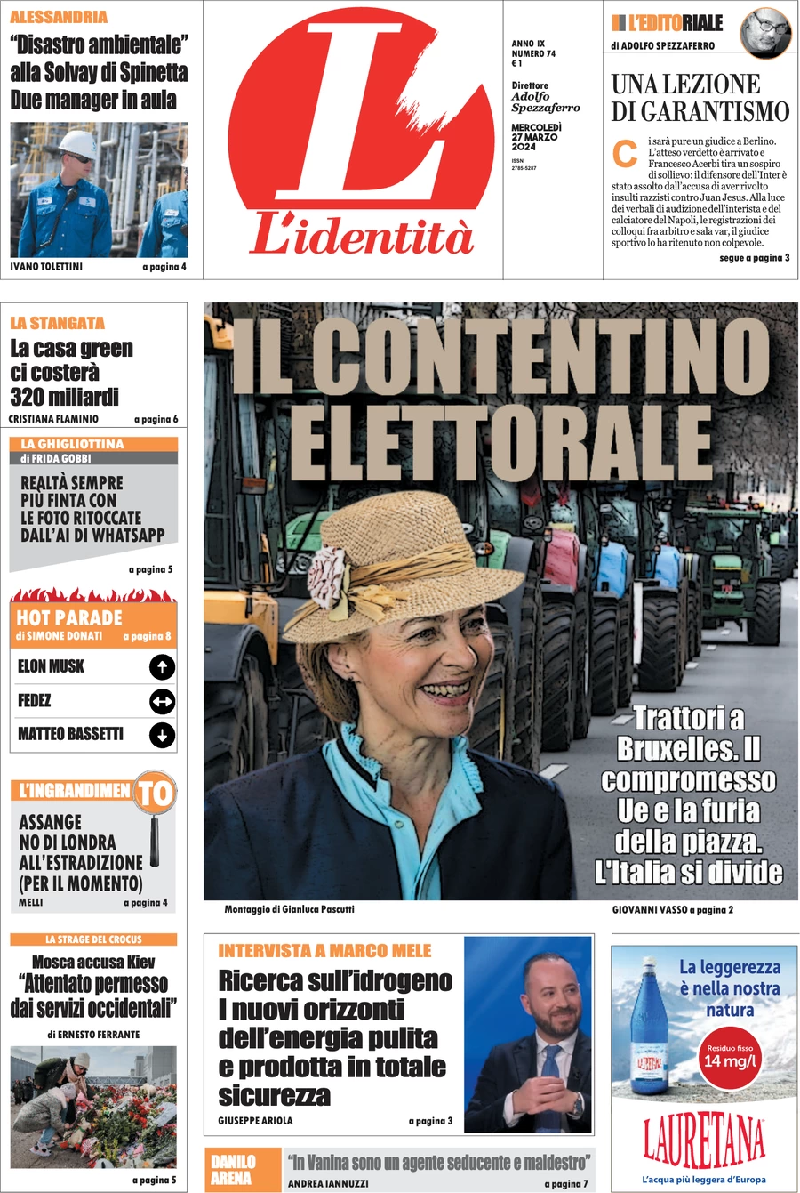 anteprima della prima pagina di lidentit del 26/03/2024