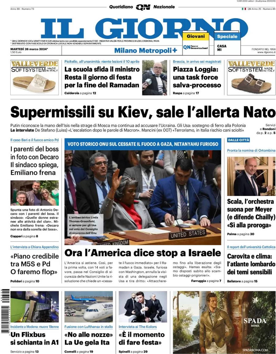prima pagina - Il Giorno (Milano Metropoli) del 26/03/2024