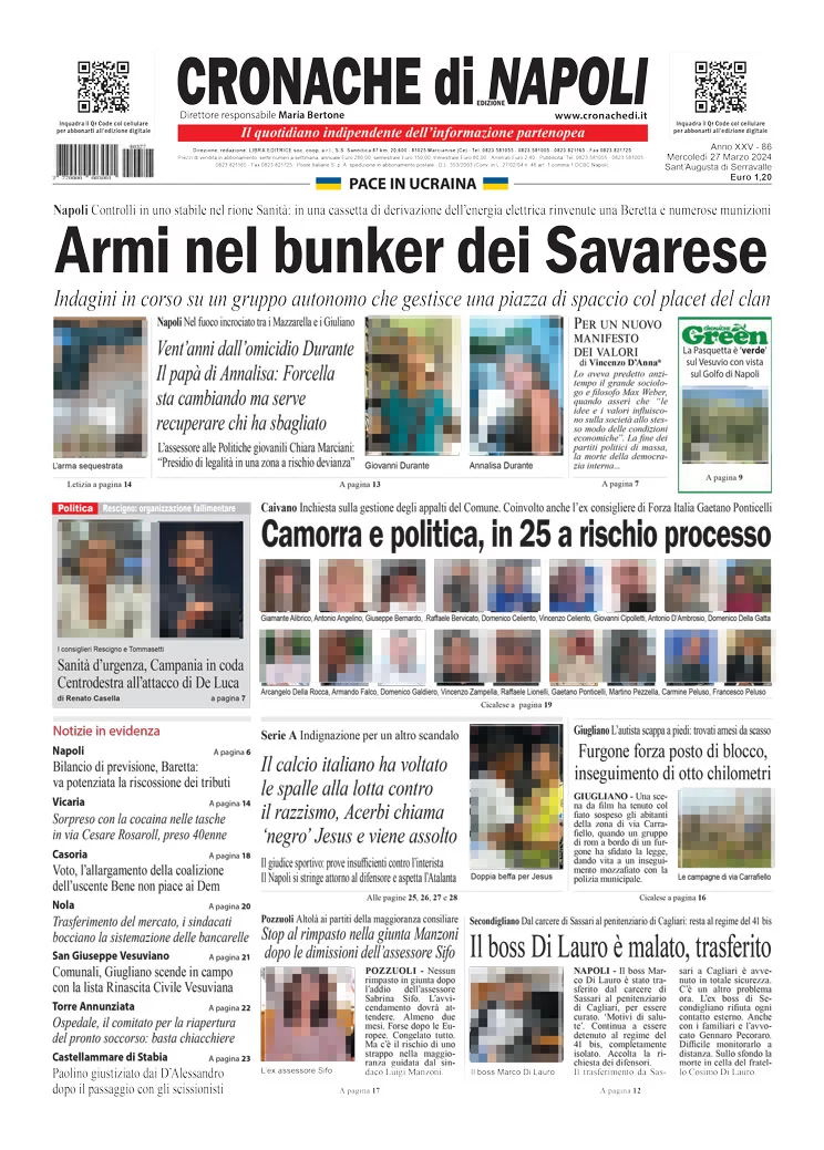 anteprima della prima pagina di cronache-di-napoli del 27/03/2024