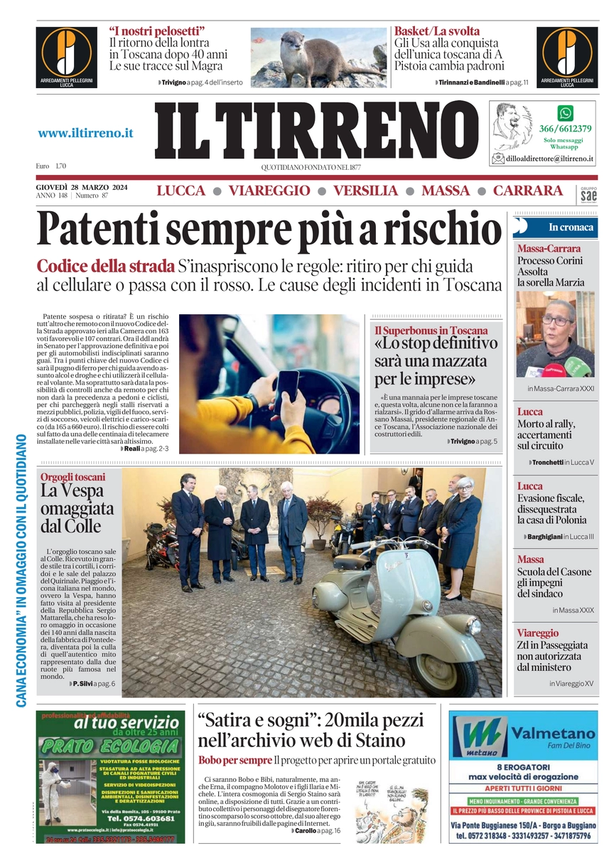 prima pagina - Il Tirreno (Lucca, Viareggio) del 28/03/2024