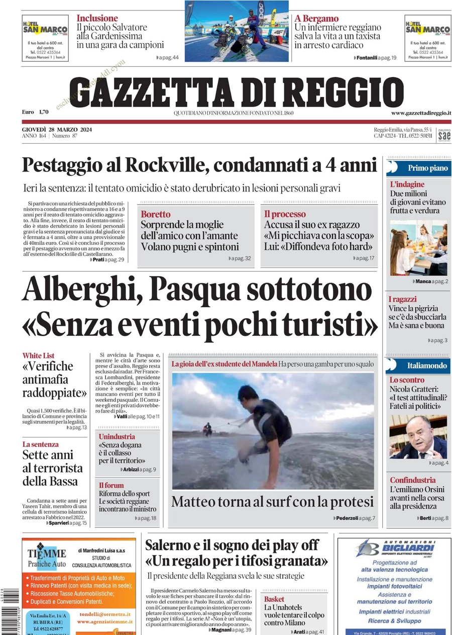 prima pagina - Gazzetta di Reggio del 28/03/2024
