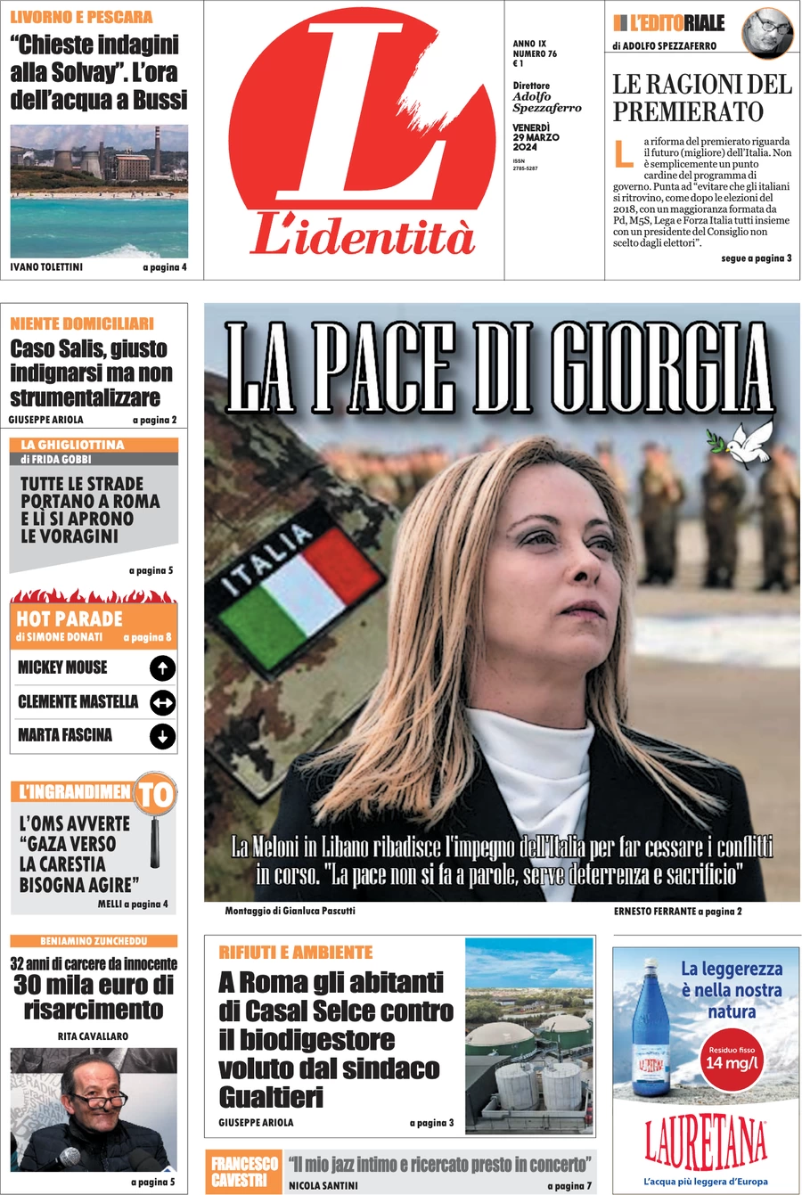 anteprima della prima pagina di lidentit del 28/03/2024