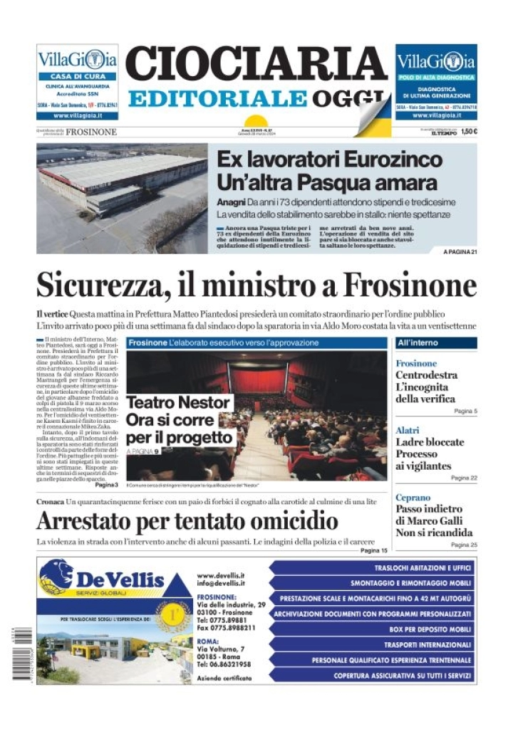 prima pagina - Ciociaria Editoriale Oggi del 28/03/2024