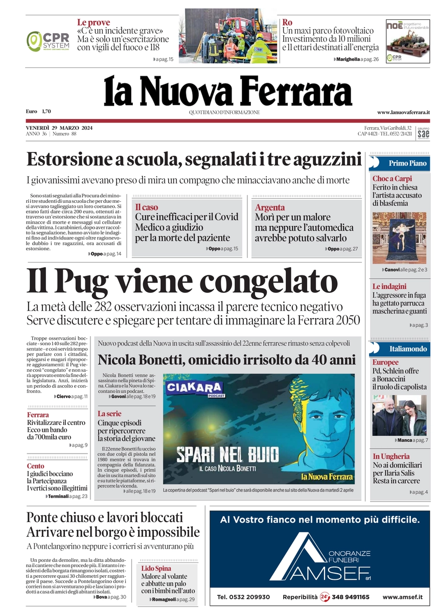 prima pagina - La Nuova Ferrara del 29/03/2024