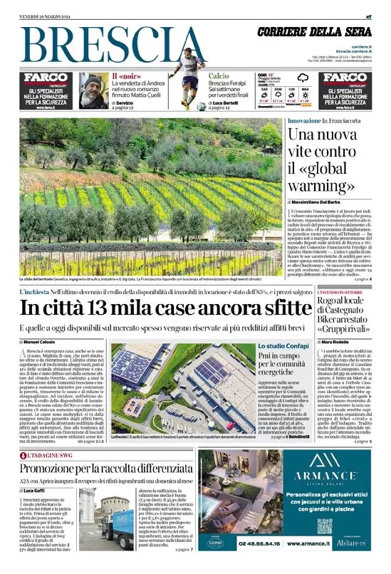 prima pagina - Corriere della Sera (Brescia) del 29/03/2024