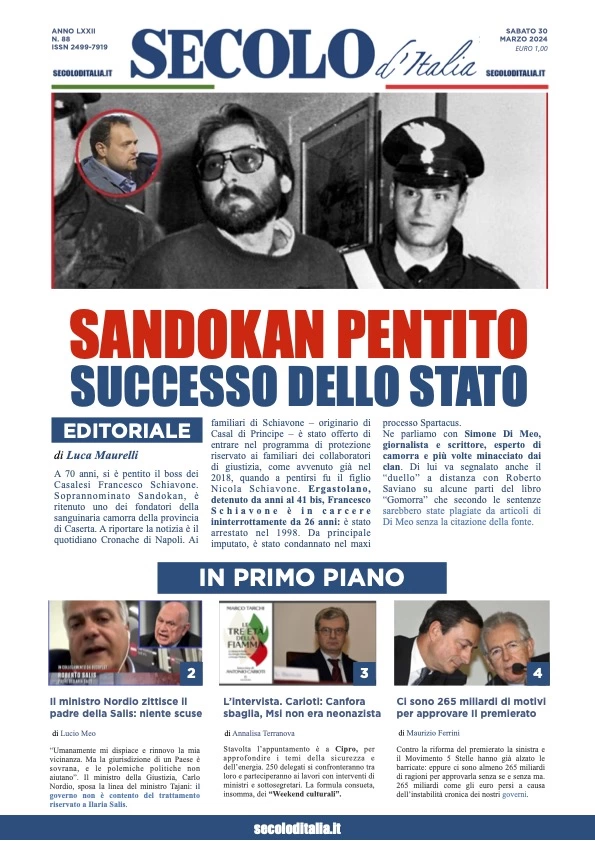 prima pagina - Secolo d'Italia del 30/03/2024