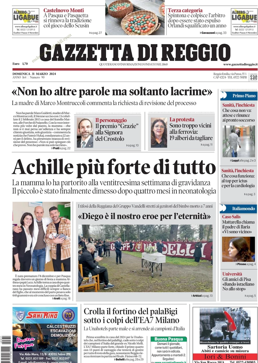 prima pagina - Gazzetta di Reggio del 31/03/2024