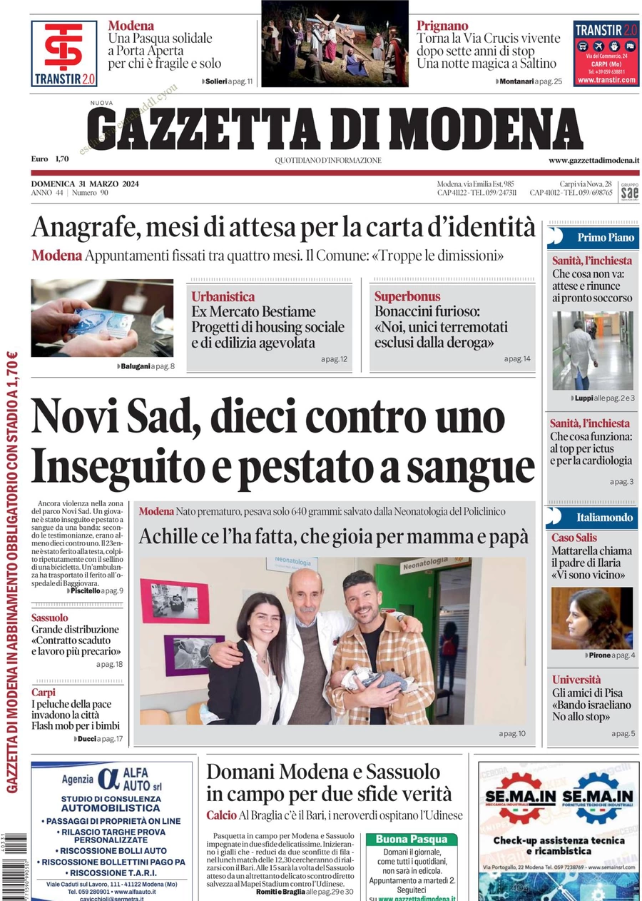 prima pagina - Gazzetta di Modena del 31/03/2024
