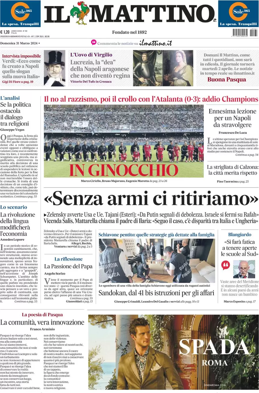 anteprima della prima pagina di il-mattino del 31/03/2024