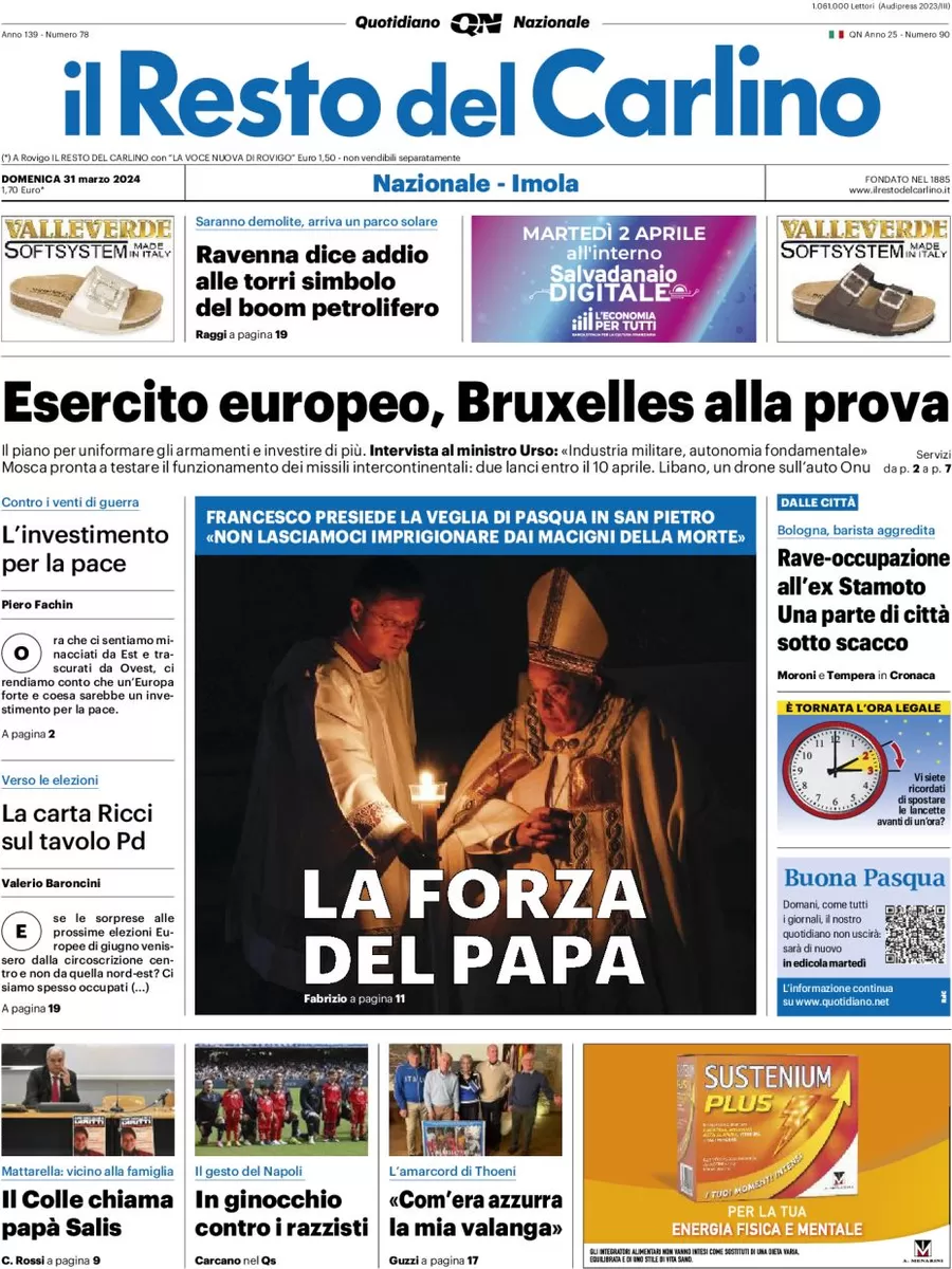 anteprima della prima pagina di il-resto-del-carlino del 31/03/2024