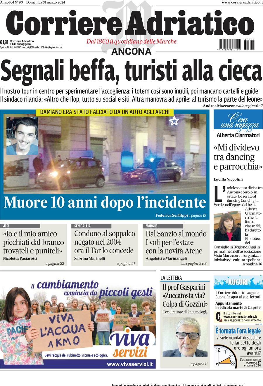 prima pagina - Corriere Adriatico (Ancona) del 31/03/2024