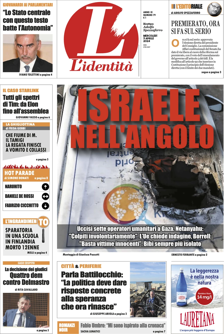 anteprima della prima pagina di lidentit del 02/04/2024