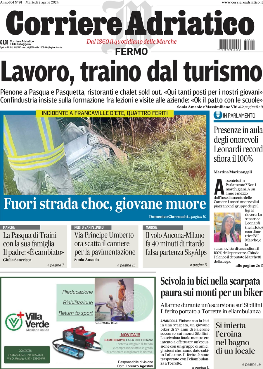 prima pagina - Corriere Adriatico (Fermo) del 02/04/2024