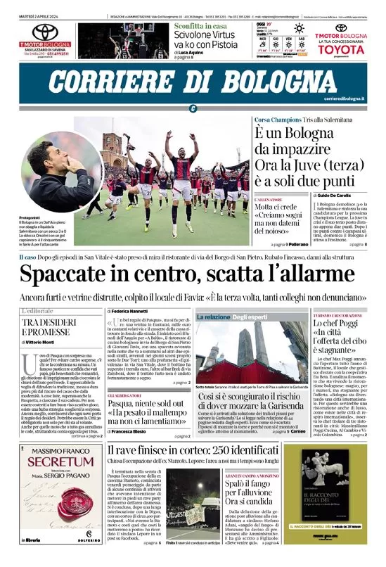 prima pagina - Corriere di Bologna del 02/04/2024
