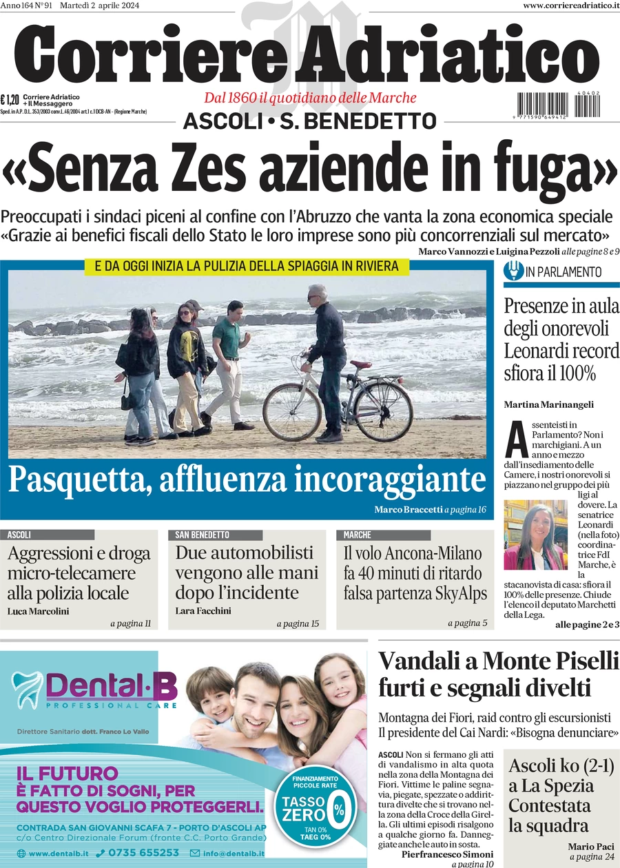 prima pagina - Corriere Adriatico (Ascoli) del 02/04/2024