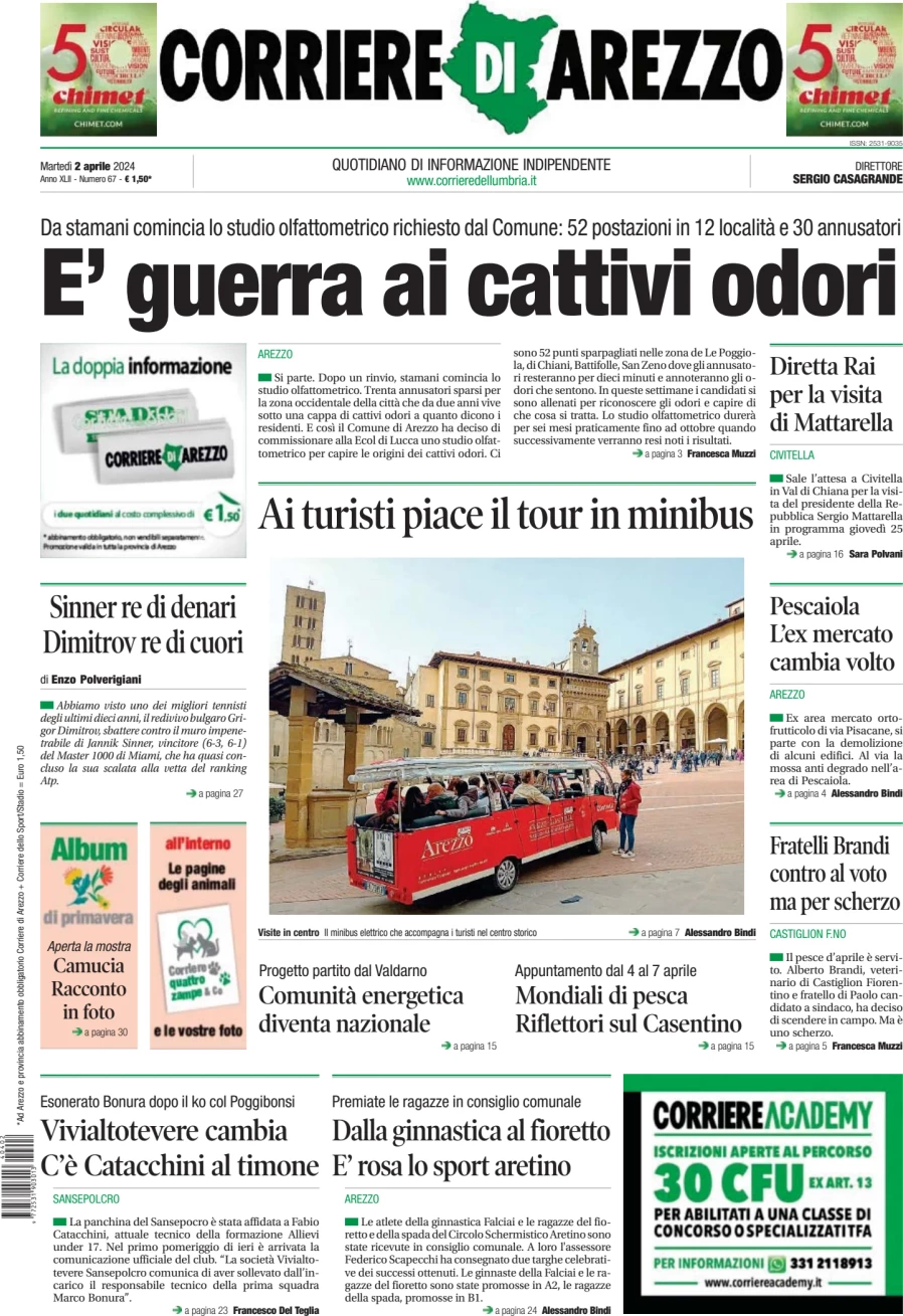 prima pagina - Corriere di Arezzo del 02/04/2024