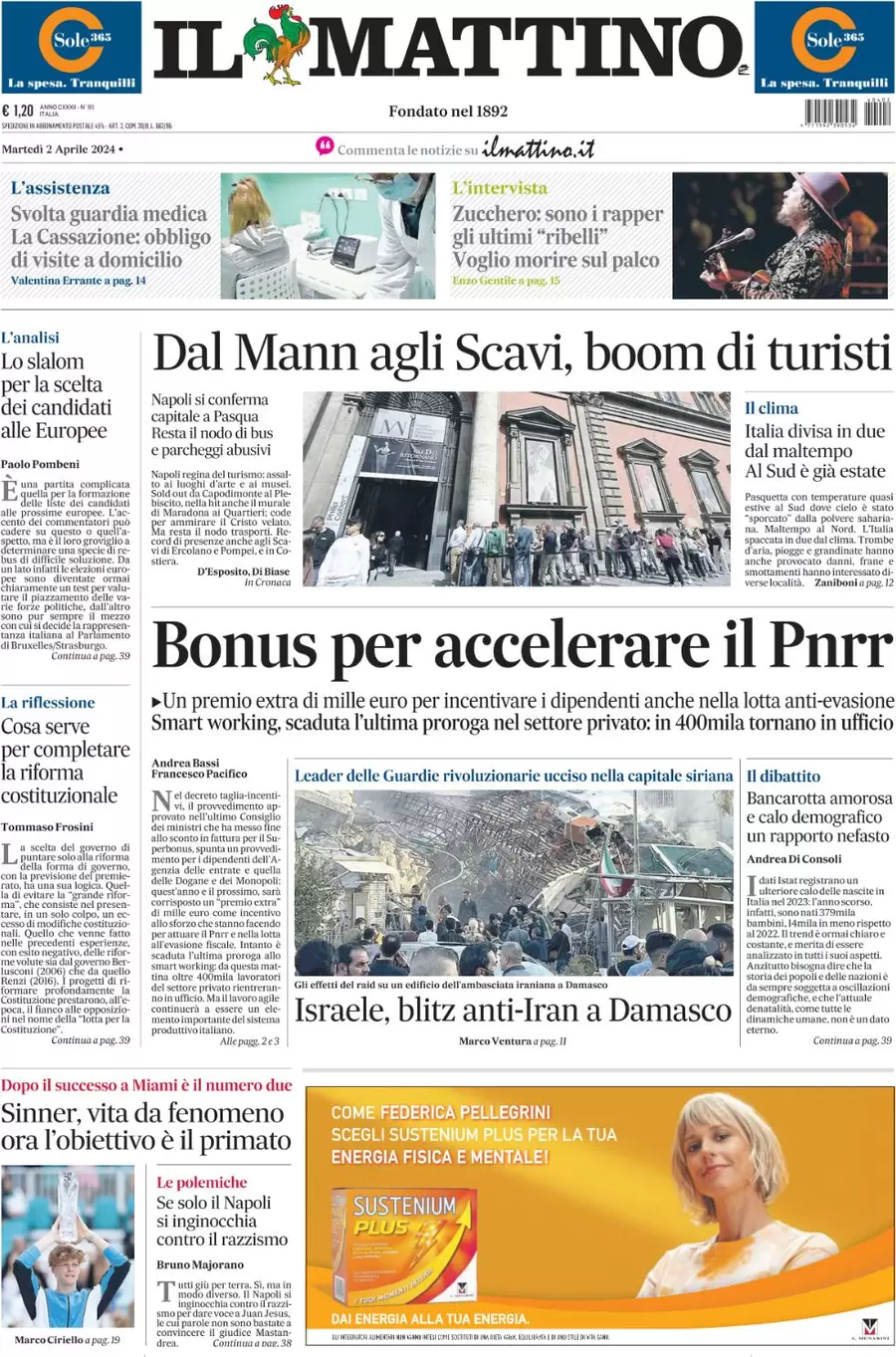 anteprima della prima pagina di il-mattino del 02/04/2024