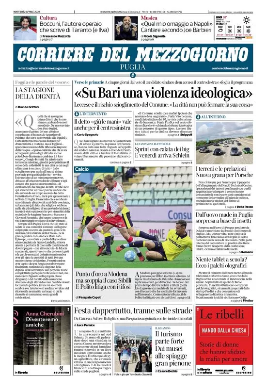 prima pagina - Corriere del Mezzogiorno (Puglia) del 02/04/2024