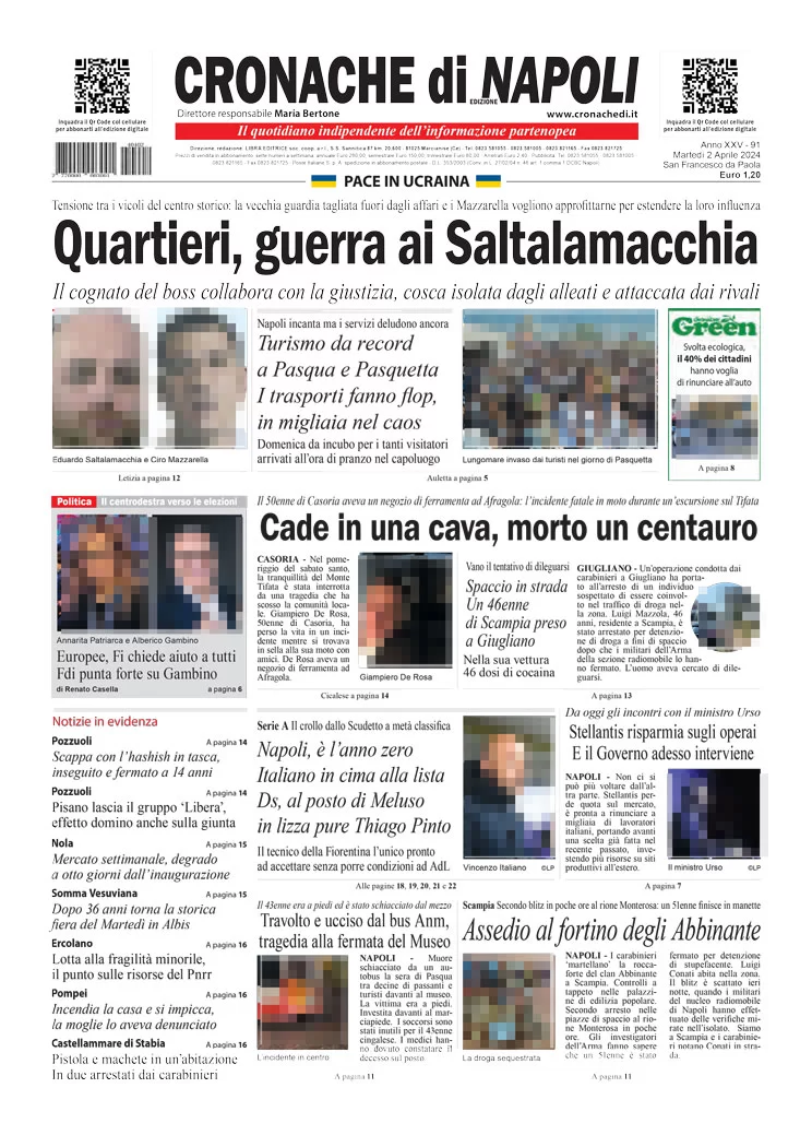 anteprima della prima pagina di cronache-di-napoli del 02/04/2024