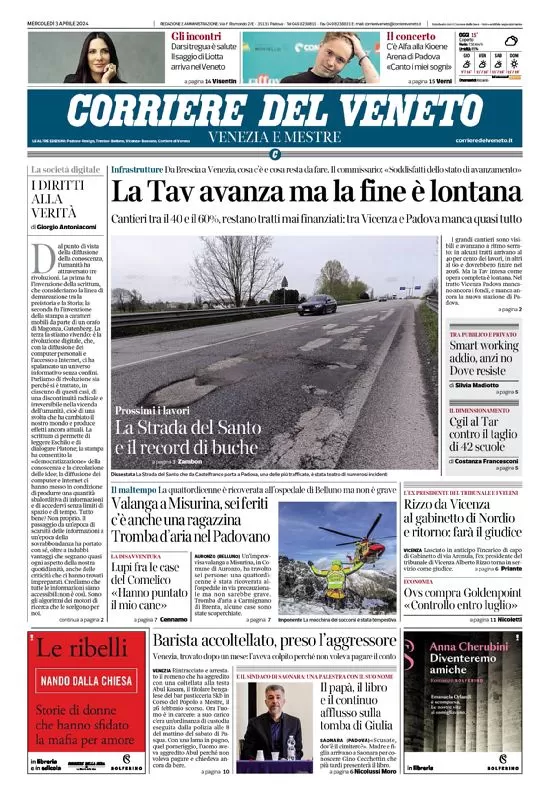 prima pagina - Corriere del Veneto del 03/04/2024