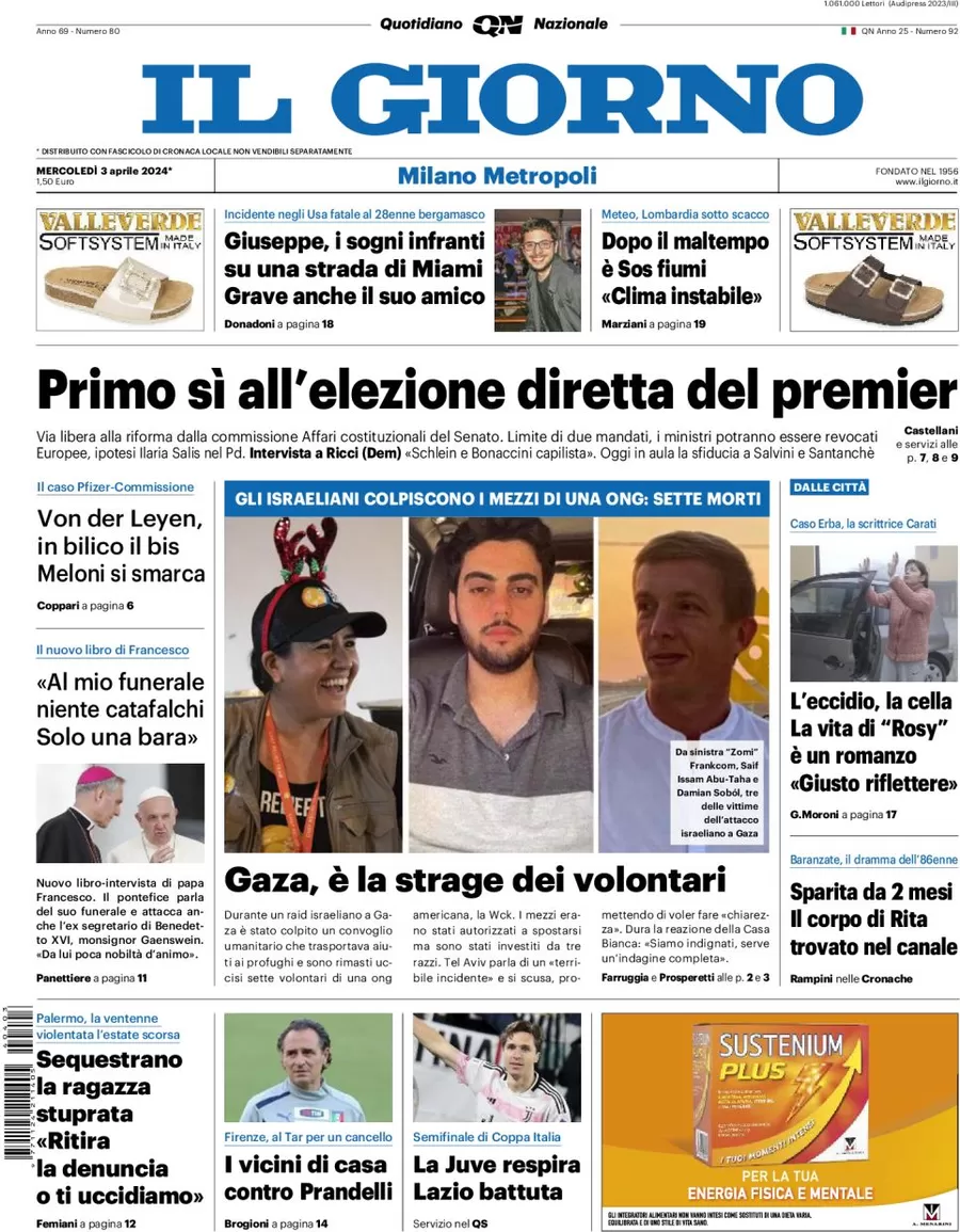 prima pagina - Il Giorno (Milano Metropoli) del 03/04/2024