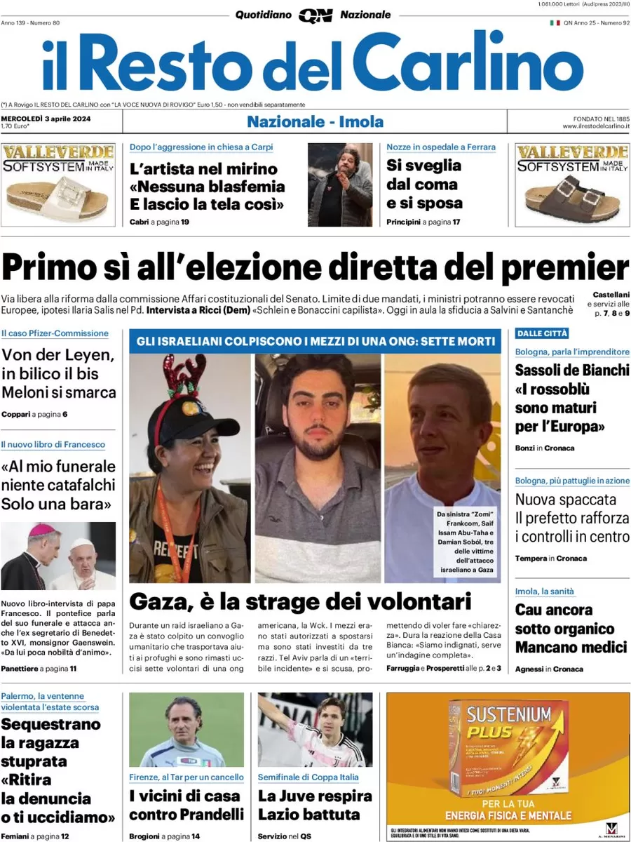 anteprima della prima pagina di il-resto-del-carlino del 03/04/2024