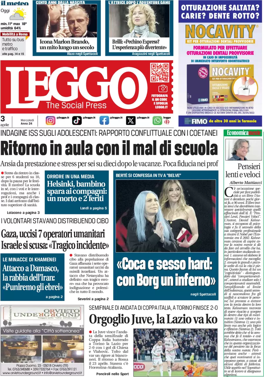 anteprima della prima pagina di leggo-roma del 03/04/2024