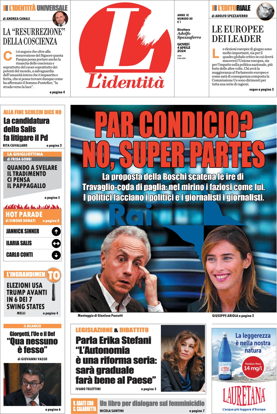 anteprima della prima pagina di lidentit del 03/04/2024