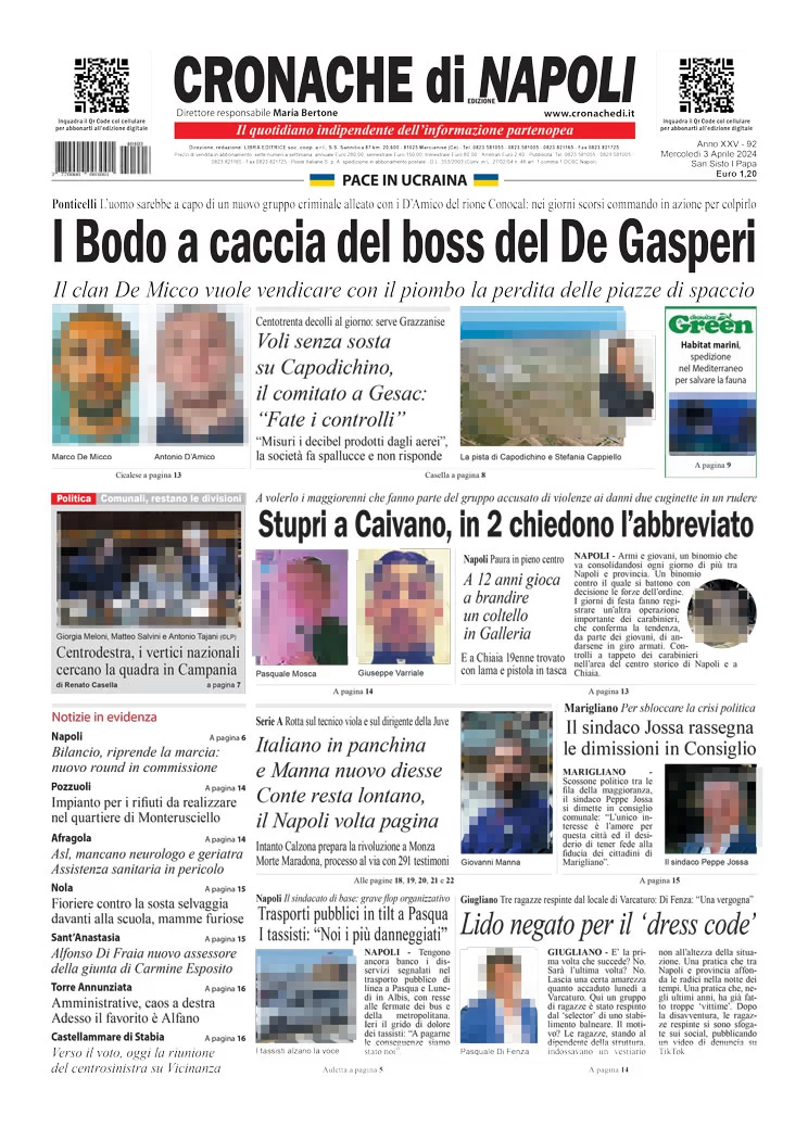 anteprima della prima pagina di cronache-di-napoli del 03/04/2024