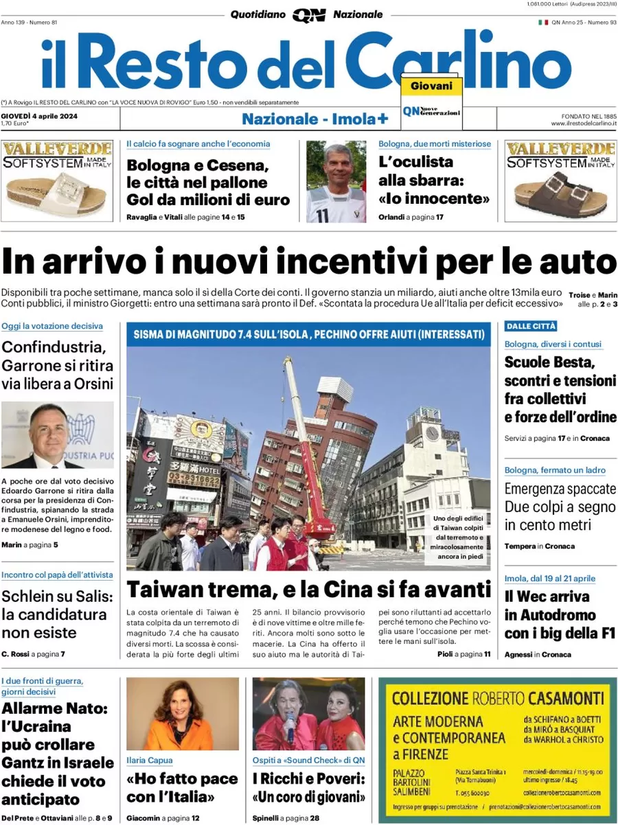 anteprima della prima pagina di il-resto-del-carlino del 04/04/2024