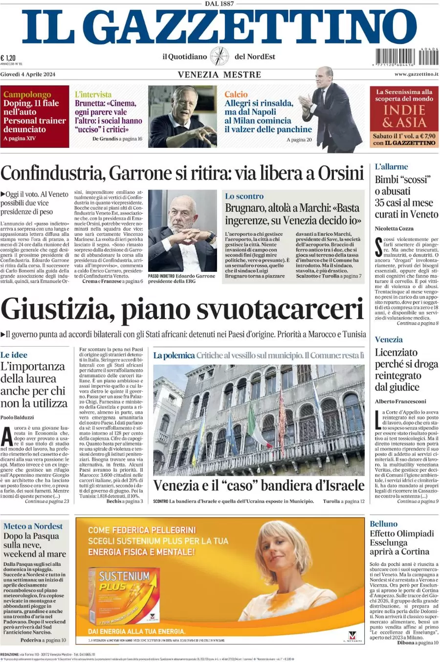 prima pagina - Il Gazzettino del 04/04/2024