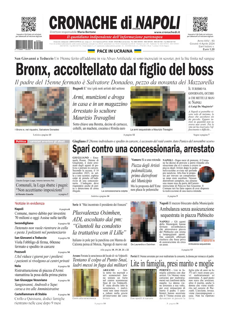 anteprima della prima pagina di cronache-di-napoli del 04/04/2024