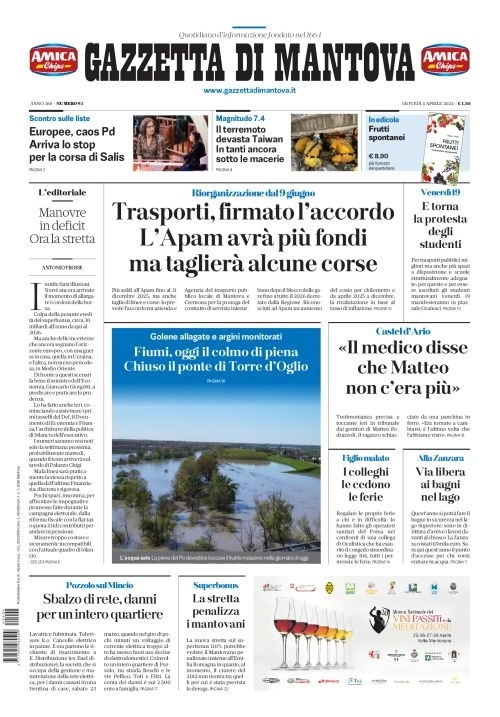 prima pagina - Gazzetta di Mantova del 04/04/2024
