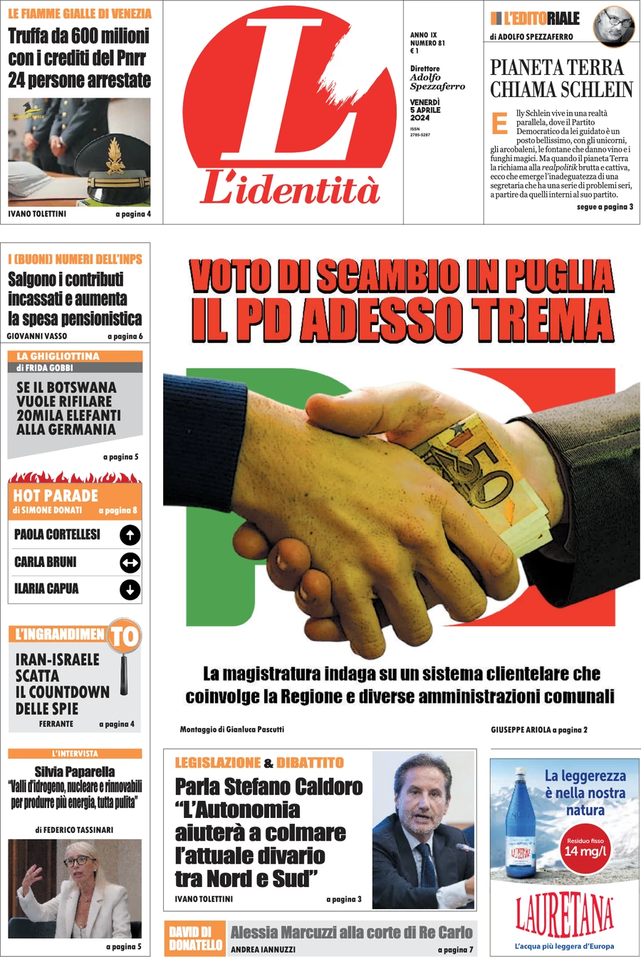 anteprima della prima pagina di lidentit del 04/04/2024