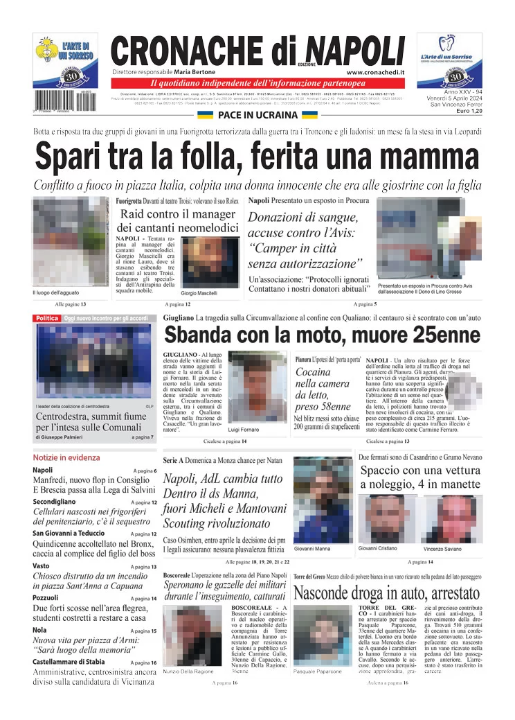 anteprima della prima pagina di cronache-di-napoli del 05/04/2024