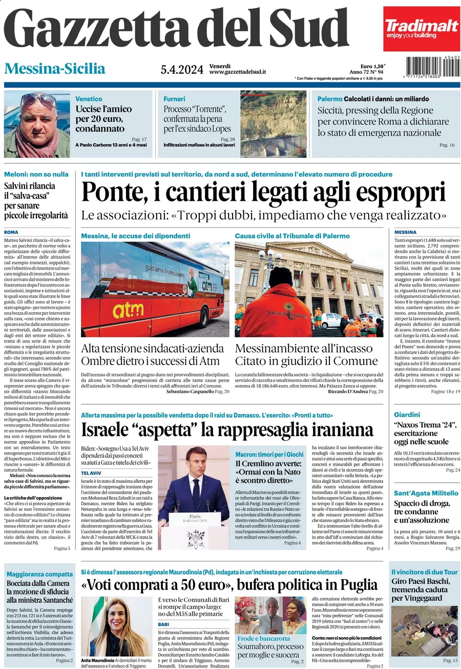 prima pagina - Gazzetta del Sud (Messina) del 05/04/2024