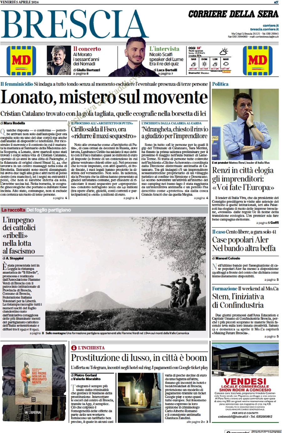 prima pagina - Corriere della Sera (Brescia) del 05/04/2024