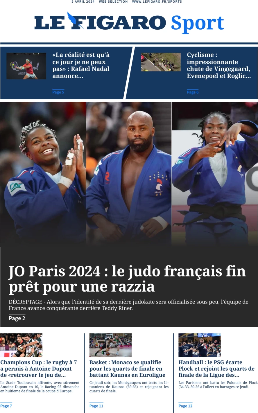prima pagina - Le Figaro SPORT del 05/04/2024