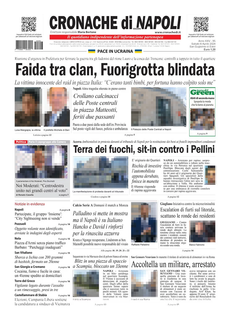 anteprima della prima pagina di cronache-di-napoli del 06/04/2024